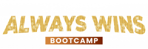 Text logo reading “The Presenter Always Wins Bootcamp” in bold white and gold lettering on a black background.